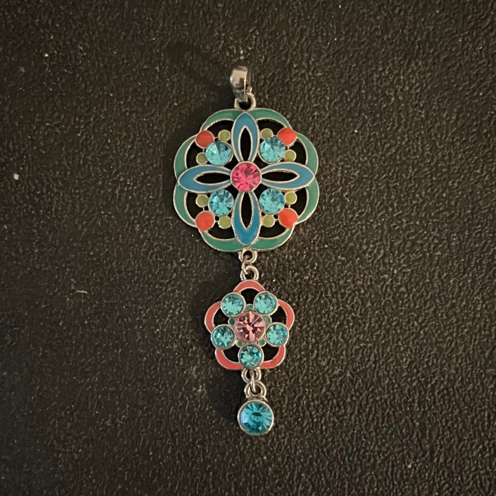 Pink/Blue Crystal Enamel Pendant